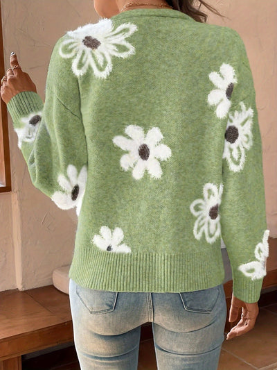 Nina | Strikket Cardigan med Blomstermønster