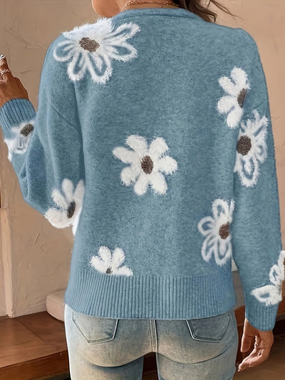 Nina | Strikket Cardigan med Blomstermønster