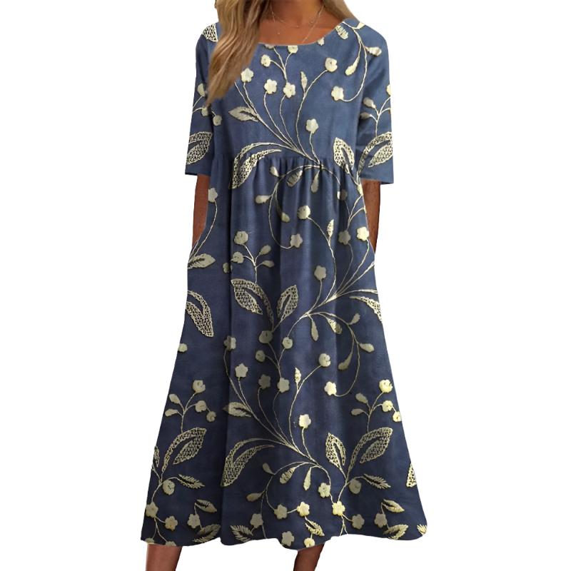 Selma™ | Stilfuld Blomstret Midi Kjole
