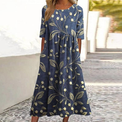 Selma™ | Stilfuld Blomstret Midi Kjole
