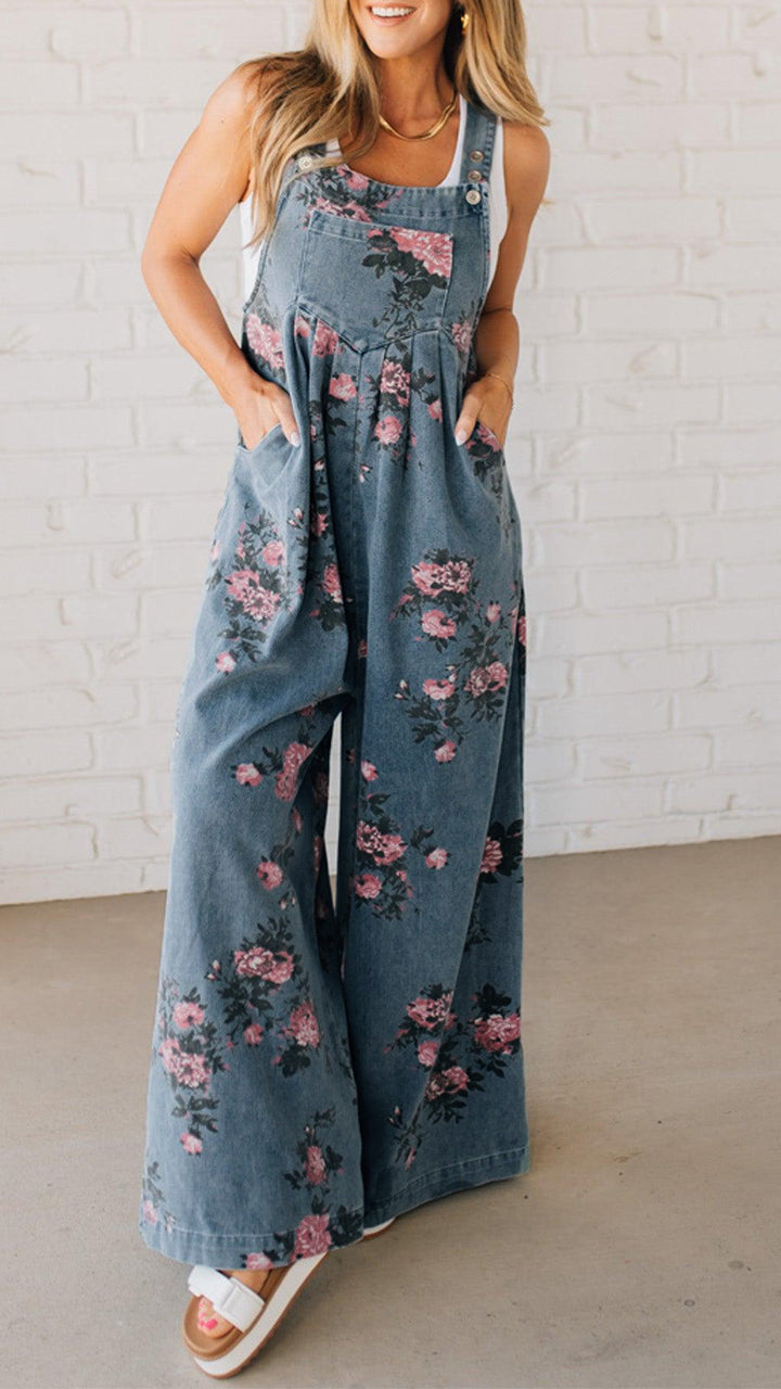 Elora™ – Denim Jumpsuit med Blomsterprint