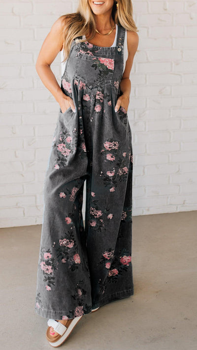 Elora™ – Denim Jumpsuit med Blomsterprint