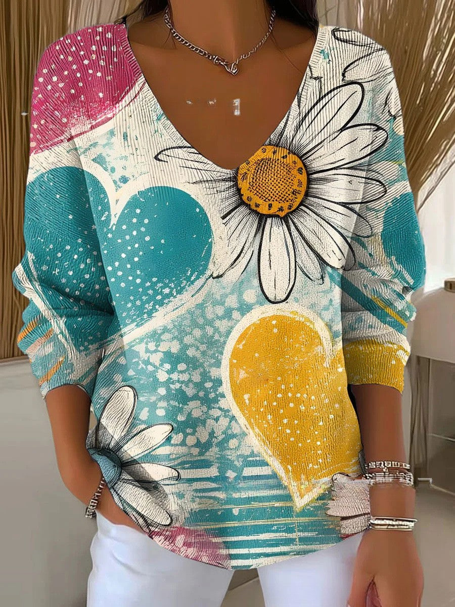 Fenella | Farverig Trøje med V-Hals