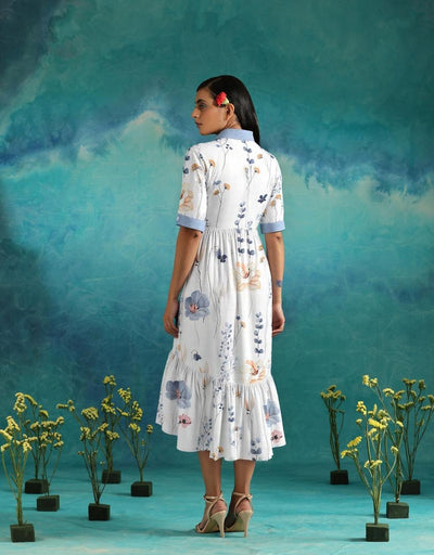 Elvienne | Frisk Maxi-kjole med Print & Krave