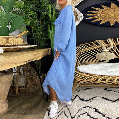 Lina™ - Langærmet maxikjole i denim