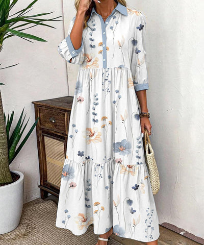 Elvienne | Frisk Maxi-kjole med Print & Krave
