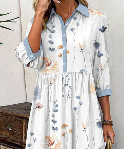 Elvienne | Frisk Maxi-kjole med Print & Krave