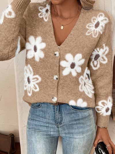 Nina | Strikket Cardigan med Blomstermønster
