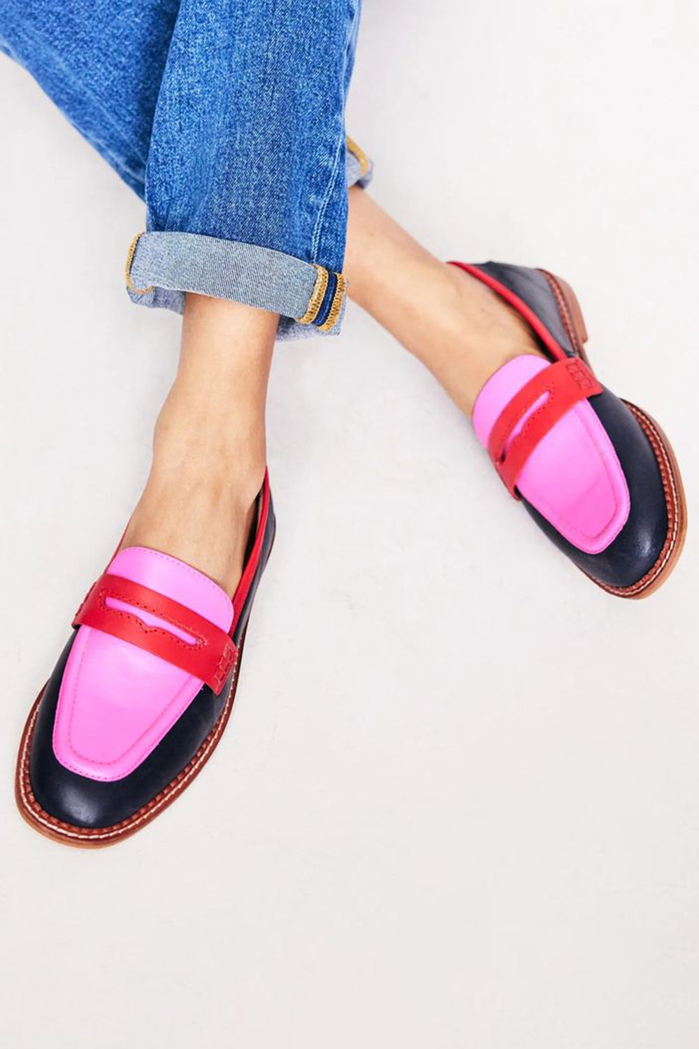 Lunessa - Sorte loafers med farveaccent