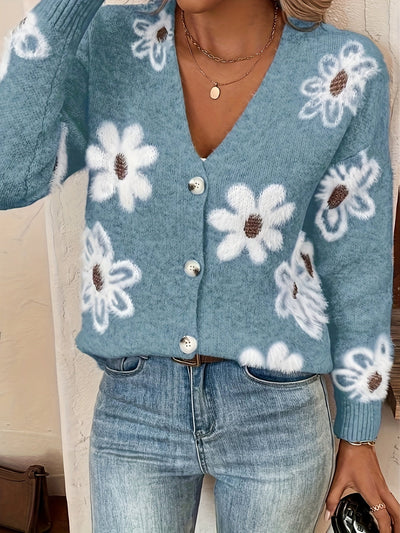 Nina | Strikket Cardigan med Blomstermønster