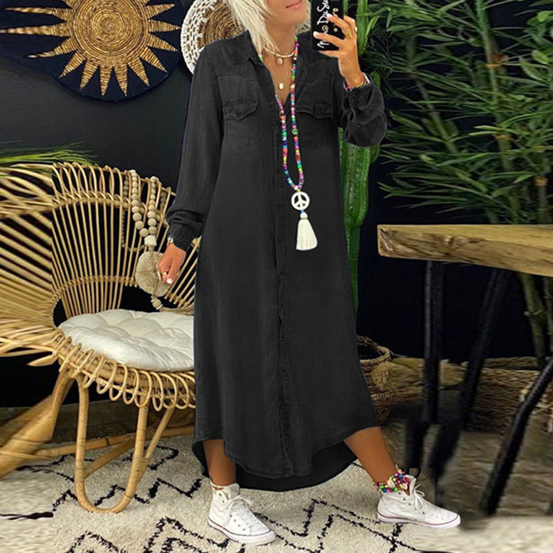 Lina™ - Langærmet maxikjole i denim