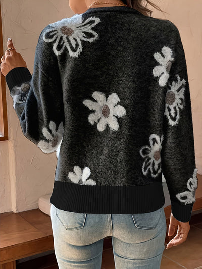 Nina | Strikket Cardigan med Blomstermønster