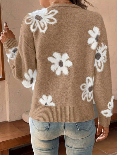 Nina | Strikket Cardigan med Blomstermønster