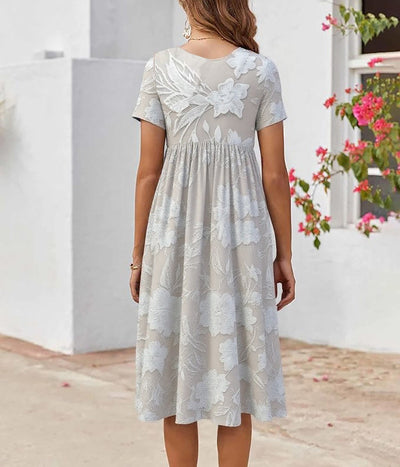 Maëlle – Klassisk Midi-kjole med Print & Lommer