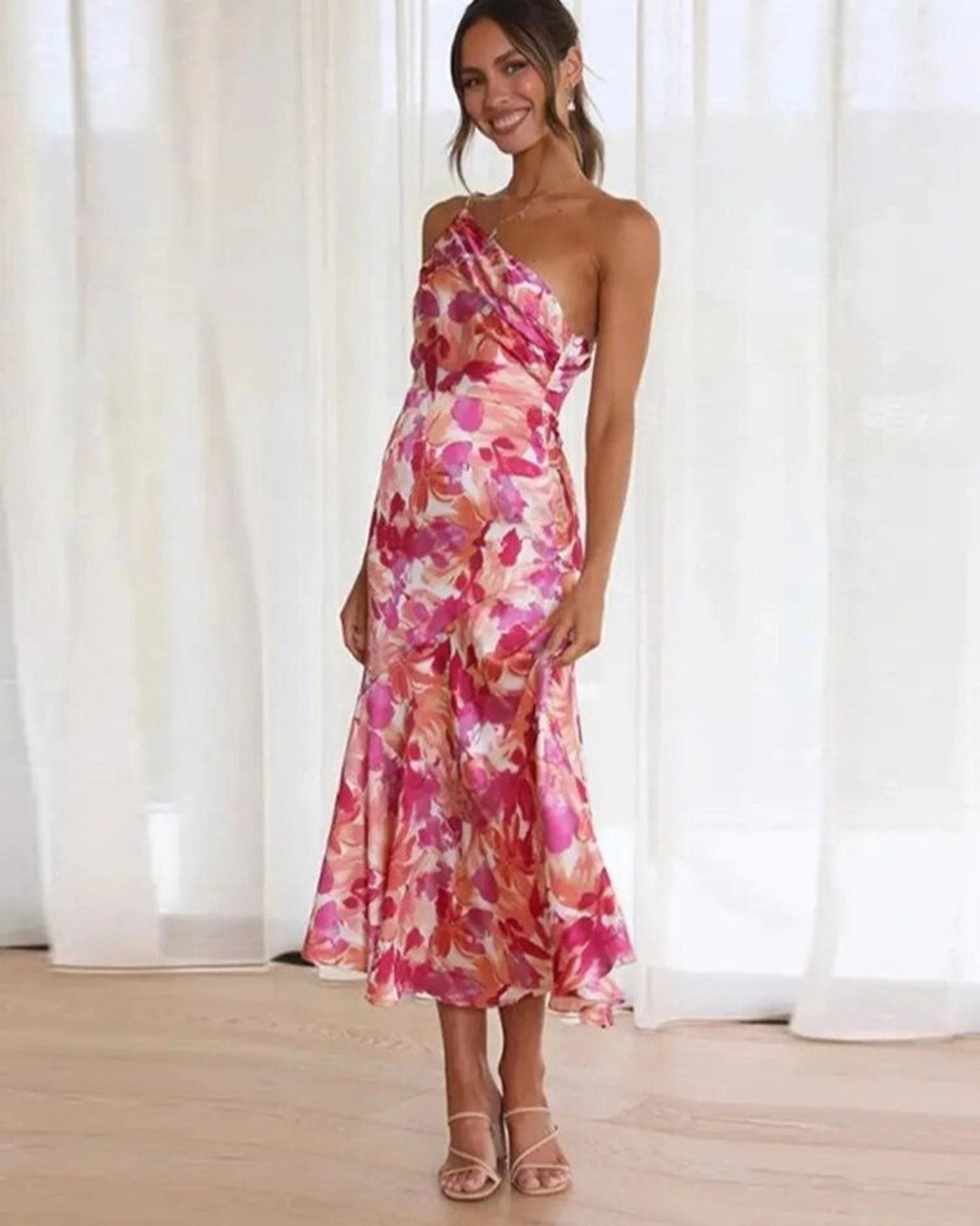 Emmy | Asymmetrical Maxi Dress with Floral Print
