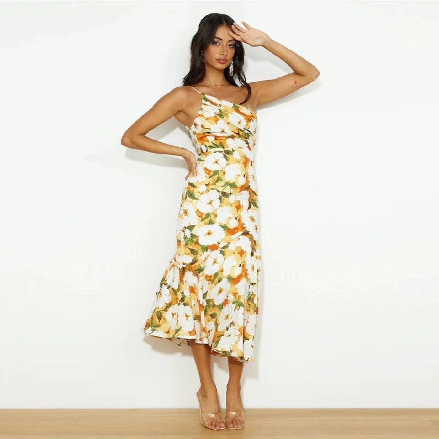 Emmy | Asymmetrical Maxi Dress with Floral Print