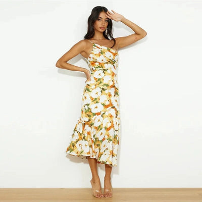 Emmy | Asymmetrical Maxi Dress with Floral Print