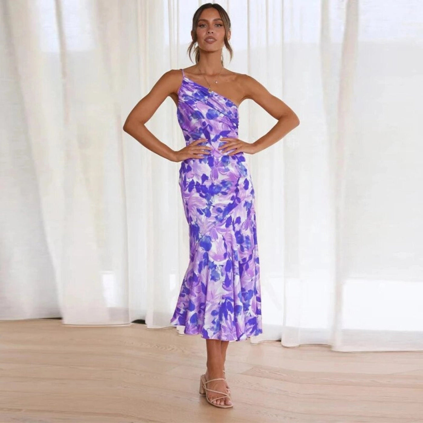 Emmy | Asymmetrical Maxi Dress with Floral Print