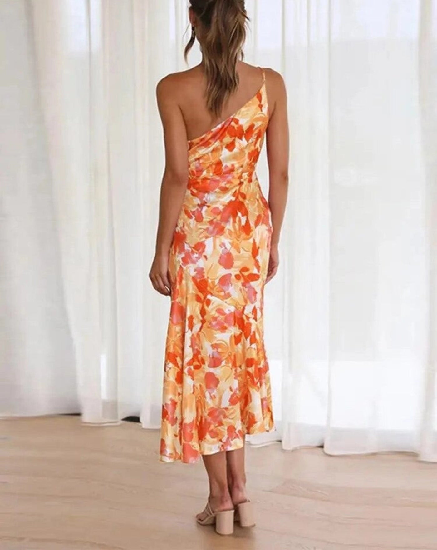 Emmy | Asymmetrical Maxi Dress with Floral Print