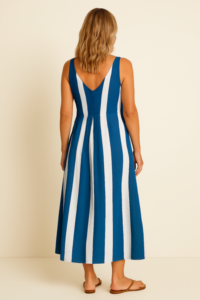 Margit | Stribet, ærmeløs maxikjole