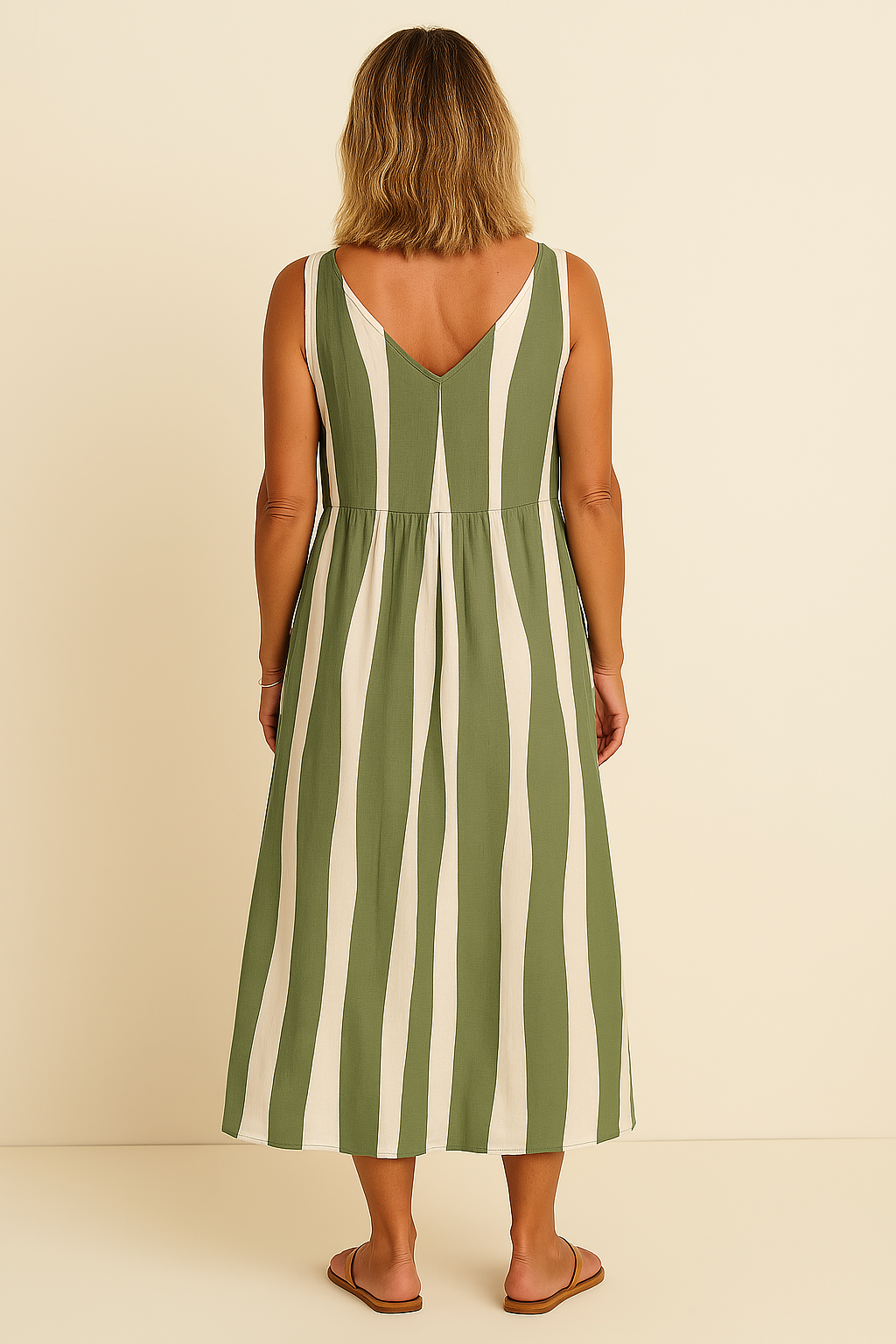 Margit | Stribet, ærmeløs maxikjole
