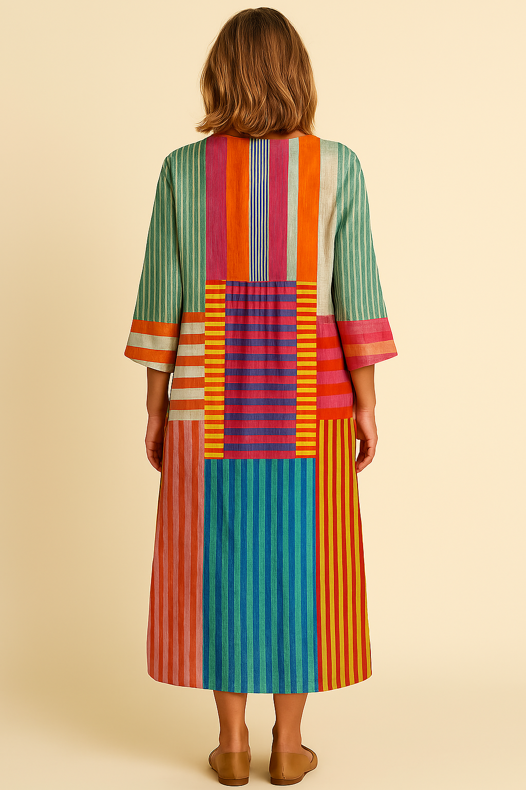 Arla - Kvindernes Vintage Geometriske Mønster Kunsttryk Bomulds Kjole