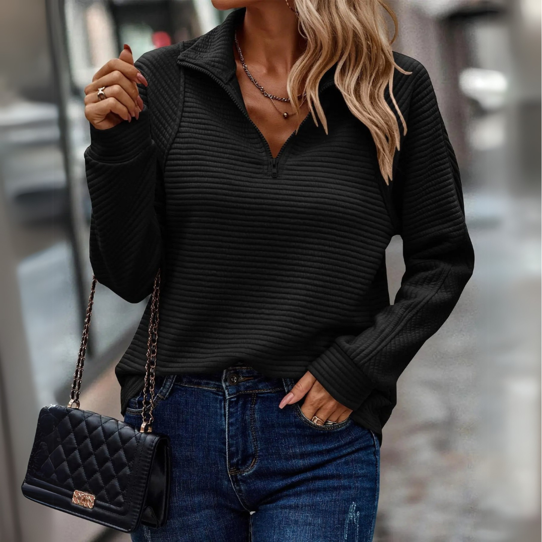Suzanne™ - Halv-Glidelås Detaljeret Sweater