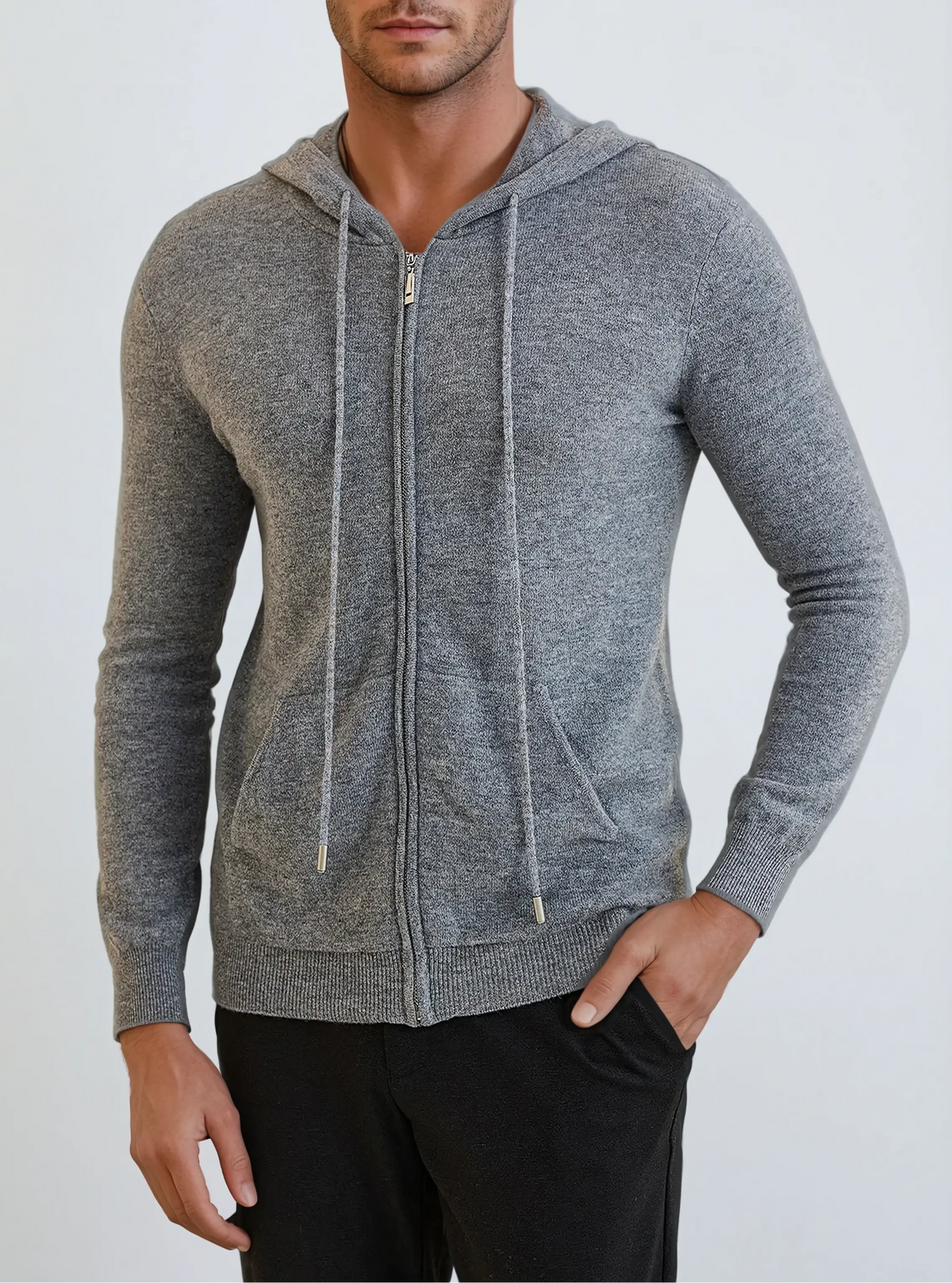 Cashmere Strik Zip Vest - Mørkegrå