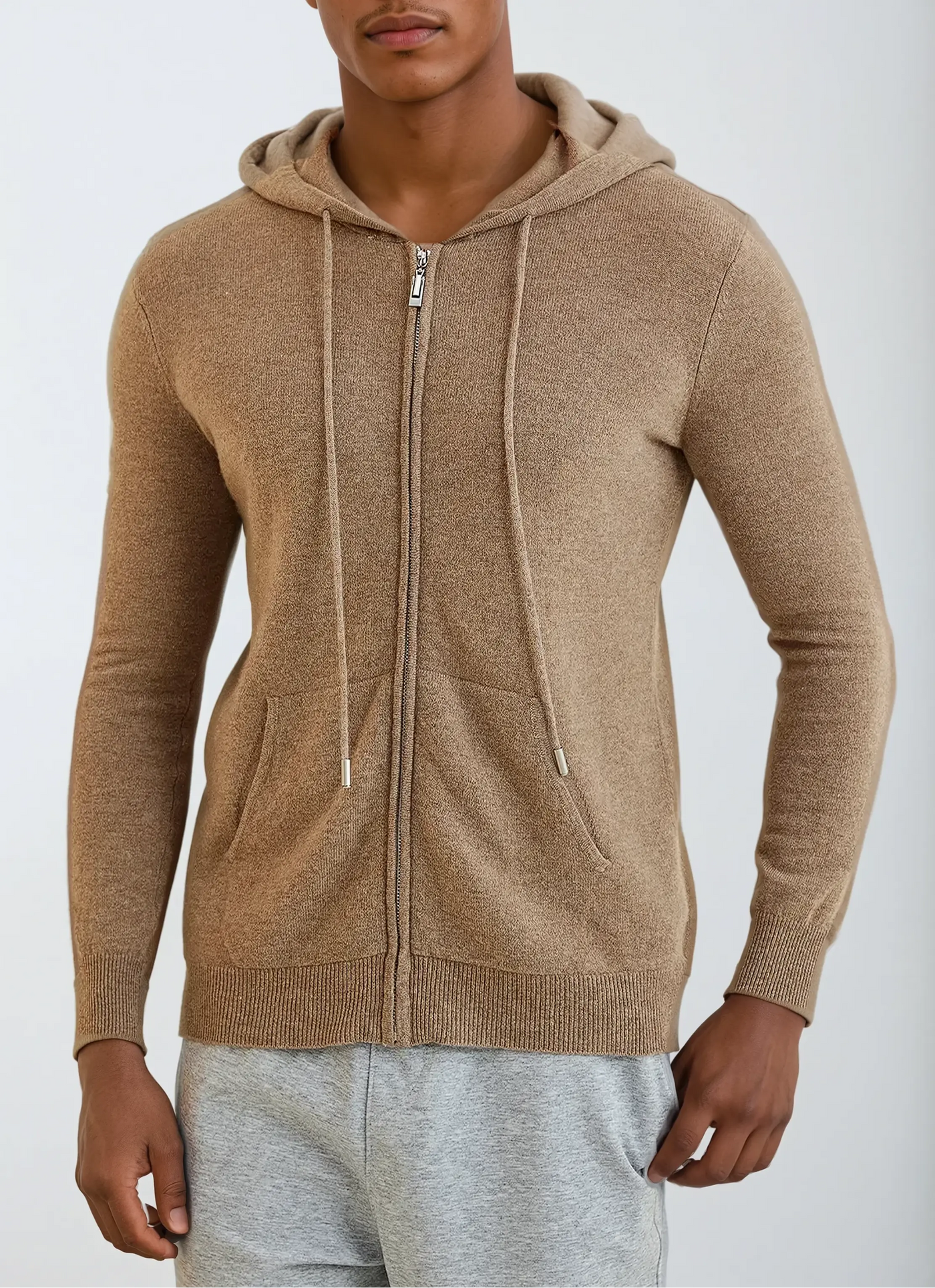 Cashmere Strik Zip Vest - Khaki Artisan