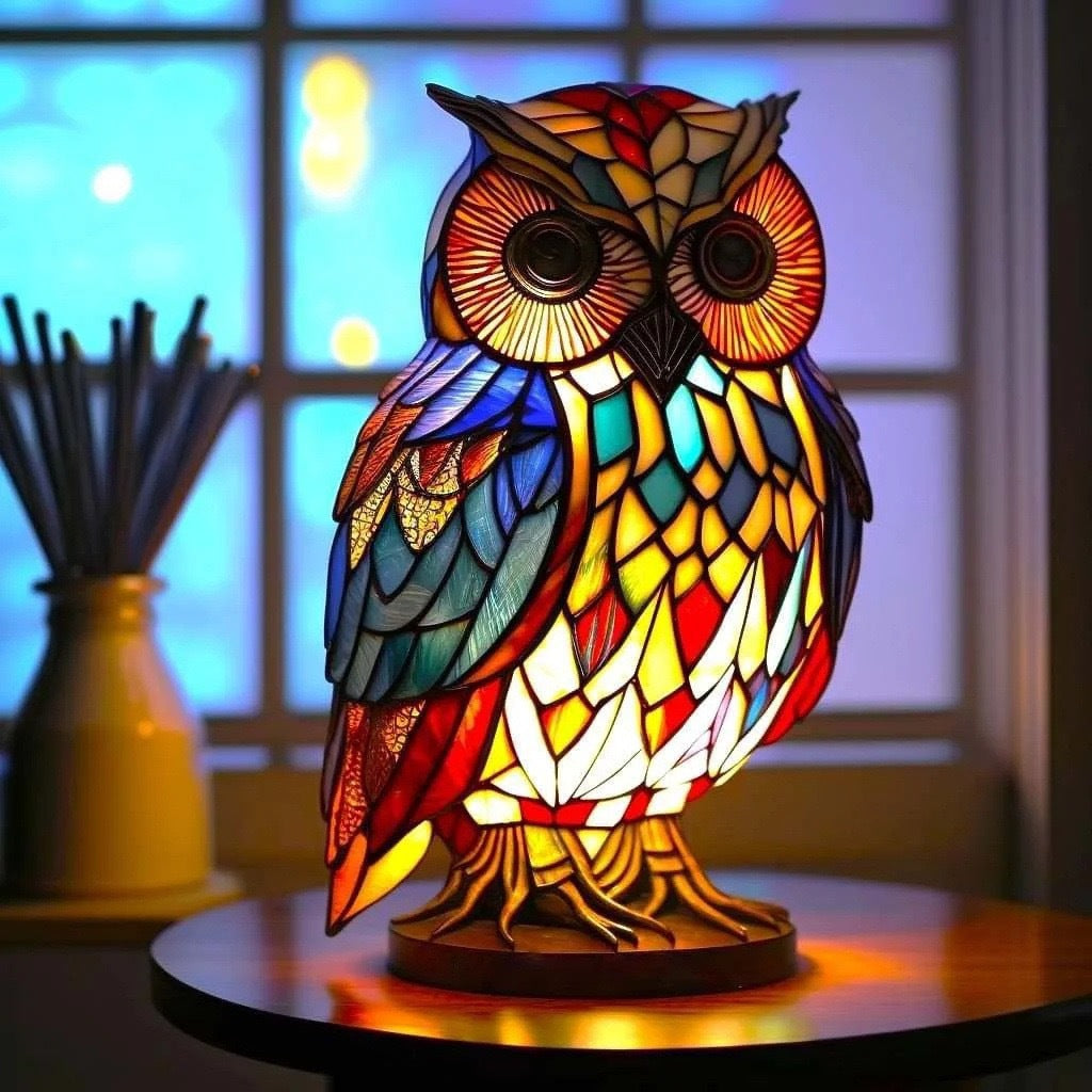 Merlin - Magisk ugle lampe i farvet glas