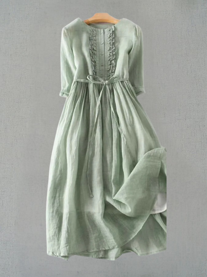 Arya - Kvinders Art Retro Rund Hals Snøre Talje Kjole