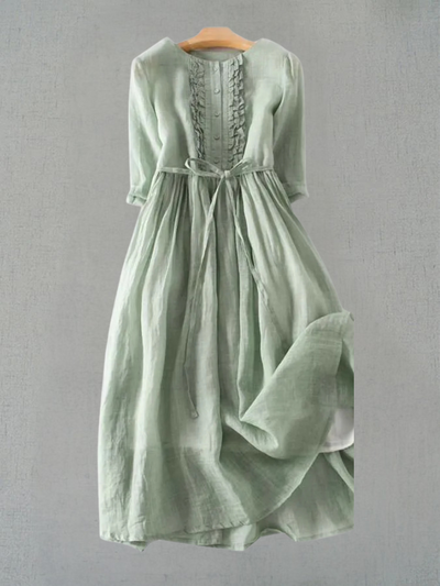 Arya - Kvinders Art Retro Rund Hals Snøre Talje Kjole