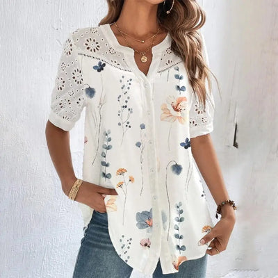 Blondebluse med Broderet Blomstermotiv | Olsen & Olsen™