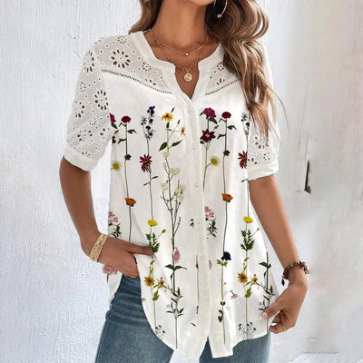 Blondebluse med Broderet Blomstermotiv | Olsen & Olsen™