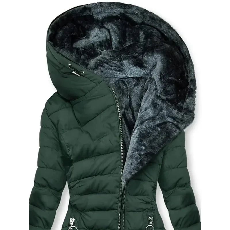 Zipper Slim-Fitting Parkas Cotton-Padded Jacket Trend Winter Warm Fur Collar Parkas Tøj Kvinders Langærmede Hættejakker