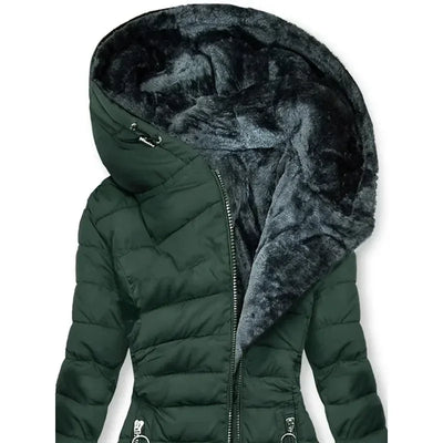 Zipper Slim-Fitting Parkas Cotton-Padded Jacket Trend Winter Warm Fur Collar Parkas Tøj Kvinders Langærmede Hættejakker