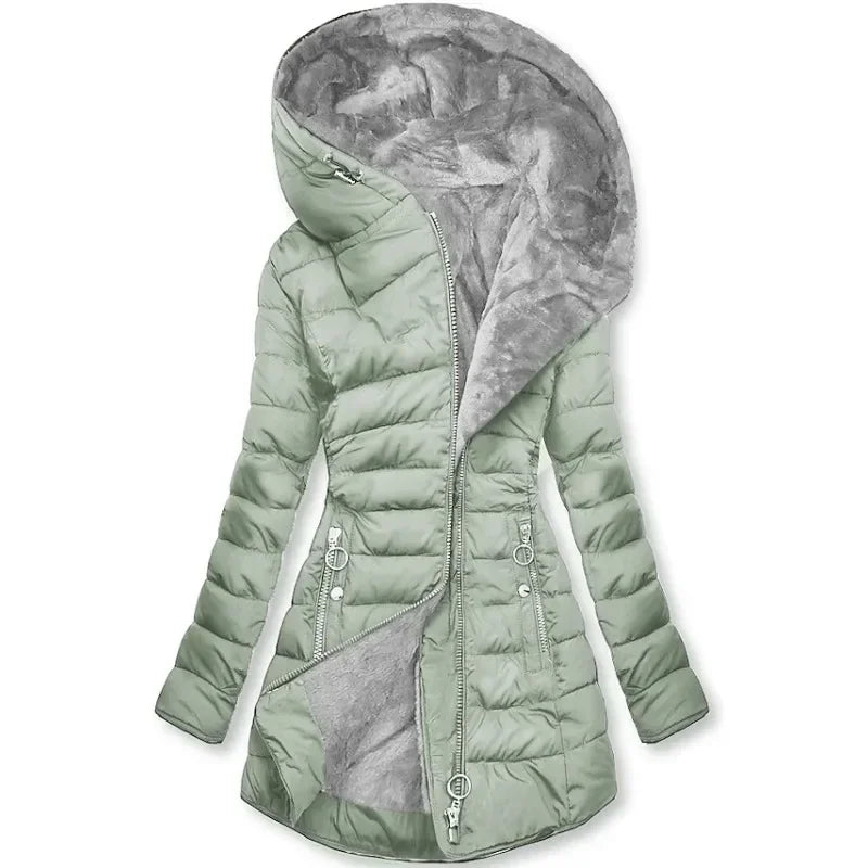 Zipper Slim-Fitting Parkas Cotton-Padded Jacket Trend Winter Warm Fur Collar Parkas Tøj Kvinders Langærmede Hættejakker