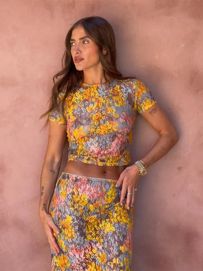 Almira™ | Blomstret Sæt med Top & Maxinederdel