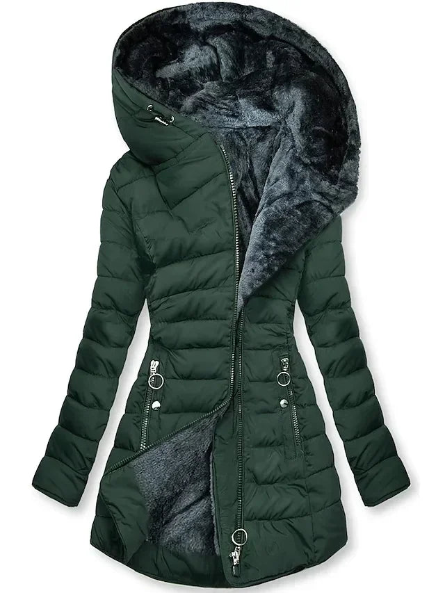 Zipper Slim-Fitting Parkas Cotton-Padded Jacket Trend Winter Warm Fur Collar Parkas Tøj Kvinders Langærmede Hættejakker