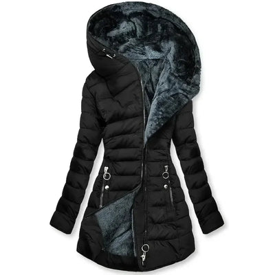 Zipper Slim-Fitting Parkas Cotton-Padded Jacket Trend Winter Warm Fur Collar Parkas Tøj Kvinders Langærmede Hættejakker