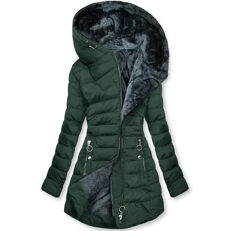 Zipper Slim-Fitting Parkas Cotton-Padded Jacket Trend Winter Warm Fur Collar Parkas Tøj Kvinders Langærmede Hættejakker