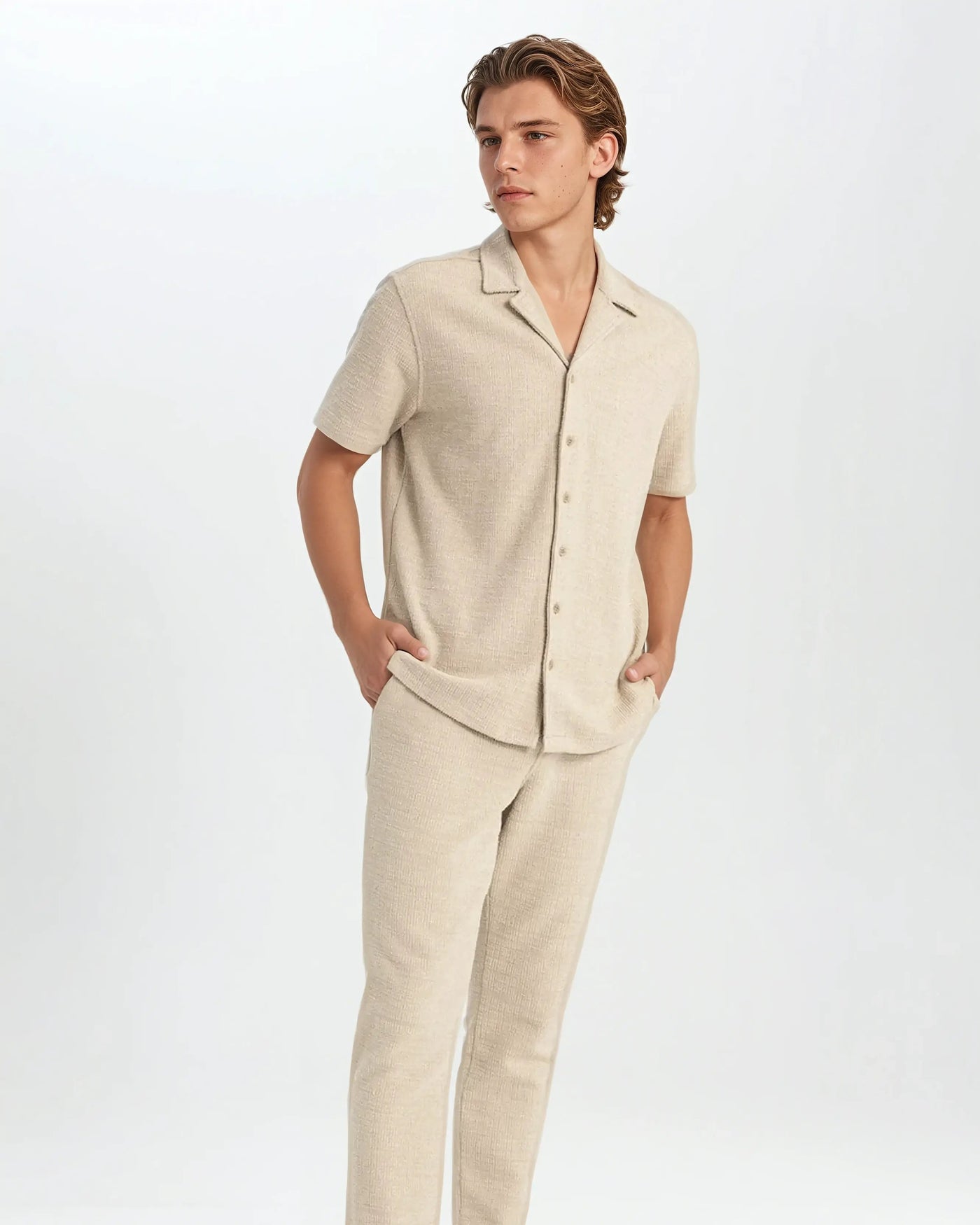 Vaffel Skjorte Beige
