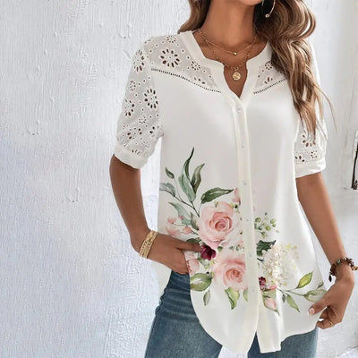 Blondebluse med Broderet Blomstermotiv | Olsen & Olsen™