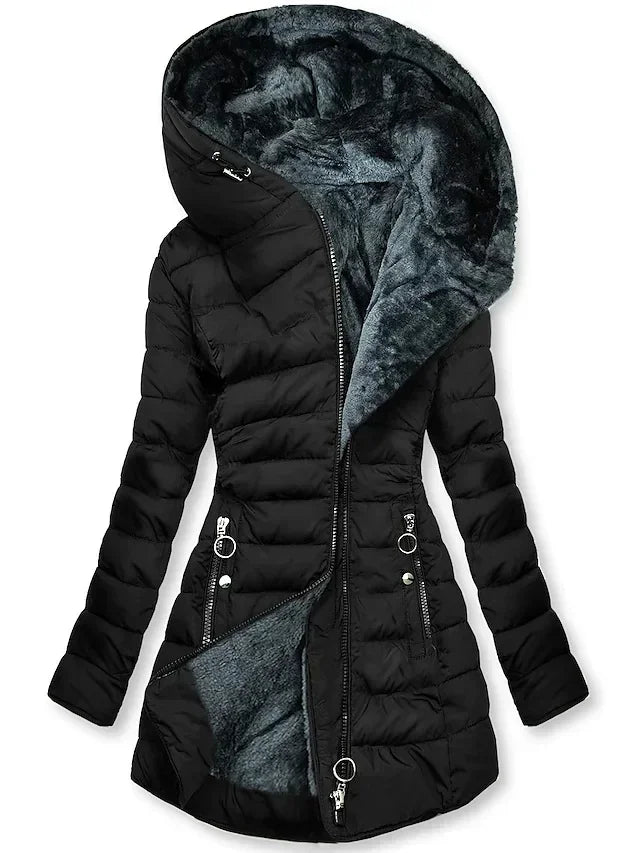 Zipper Slim-Fitting Parkas Cotton-Padded Jacket Trend Winter Warm Fur Collar Parkas Tøj Kvinders Langærmede Hættejakker