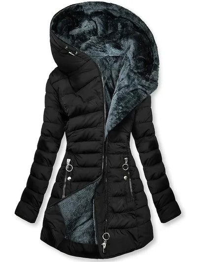 Zipper Slim-Fitting Parkas Cotton-Padded Jacket Trend Winter Warm Fur Collar Parkas Tøj Kvinders Langærmede Hættejakker