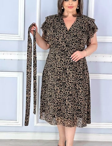 Nanna | Elegant kjole med leopardprint og V-hals
