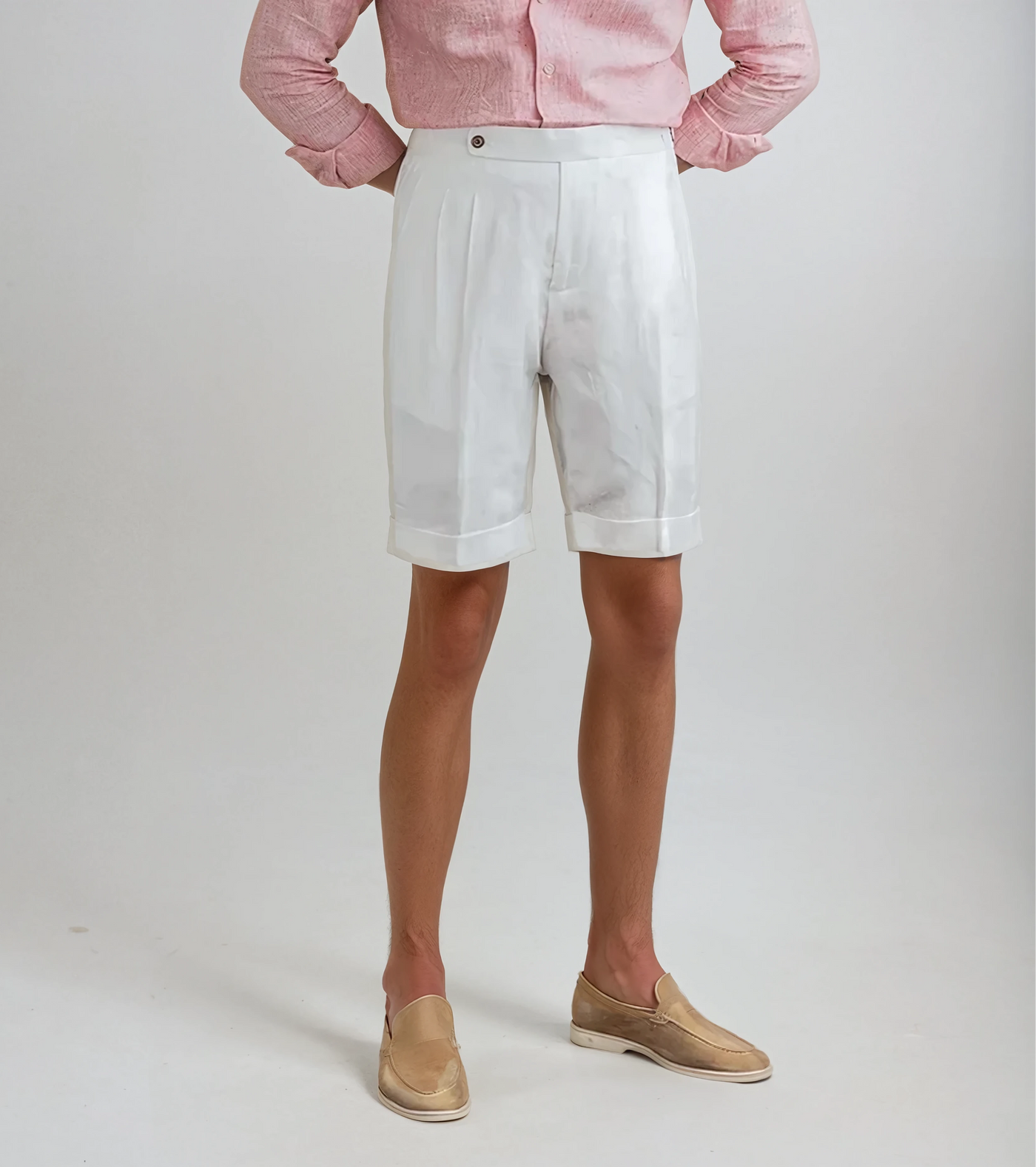 Oxford Plisseret Shorts - Hvid