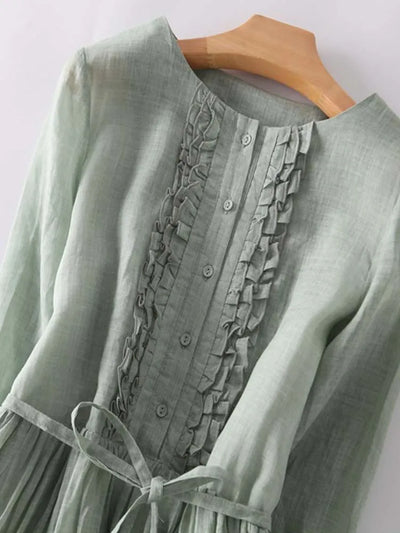 Arya - Kvinders Art Retro Rund Hals Snøre Talje Kjole