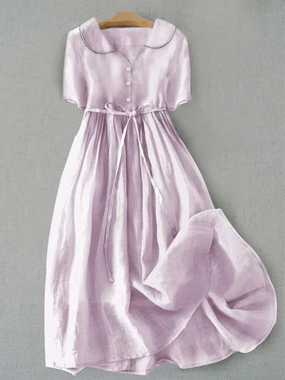 Isla - Elegant bomulds- og linnedkjole med mellemlange ærmer