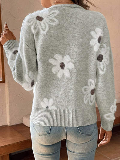 Nina | Strikket Cardigan med Blomstermønster